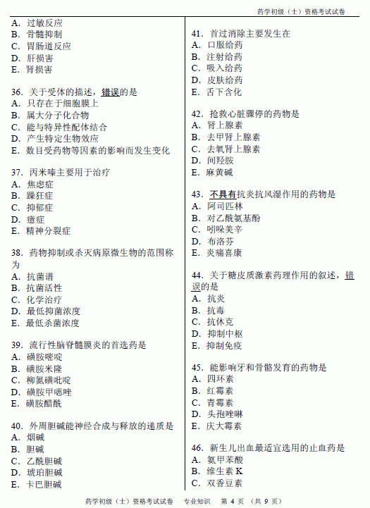 2012年初級藥士考試真題-專業(yè)知識