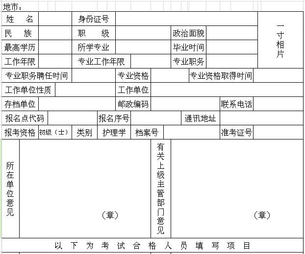 專業技術資格考試登記表
